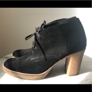 J. Crew 11 Desert Boot Black Suede Ankle Bootie High Heel Lace Up Made in Italy